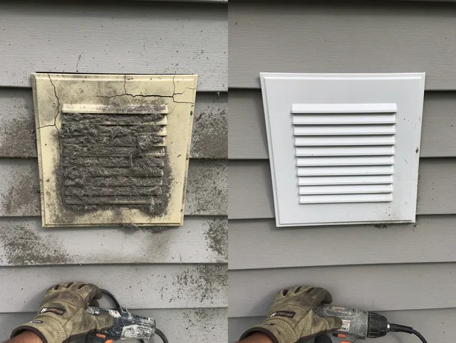 South El Monte Dryer Vent Cleaning technician installing high-quality dryer vent cover at a residential property in South El Monte