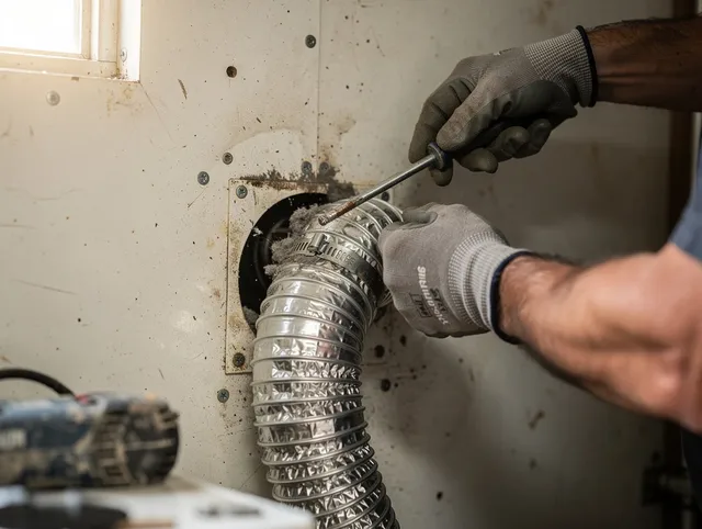South El Monte Dryer Vent Cleaning technician performing precise dryer vent hose installation in South El Monte